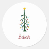 Moderne vrolijke kerst geloven Evergreen Tree Ronde Sticker (Voorkant)