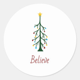 Moderne vrolijke kerst geloven Evergreen Tree Ronde Sticker