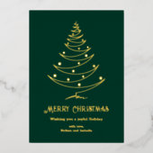 Moderne vrolijke kerst groen goud folie feestdagenkaart (Voorkant)
