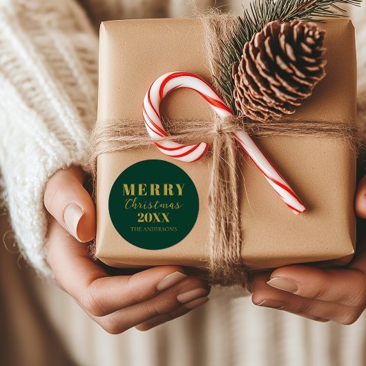 Moderne vrolijke kerst groene vakantie verpakking ronde sticker