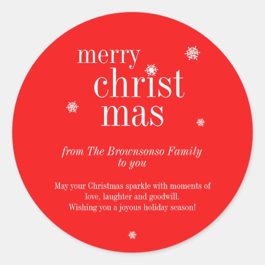 Moderne vrolijke kerst herinnering rood ronde sticker (Voorkant)