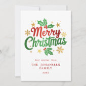 Moderne vrolijke kerst Holly Berry Snowflakes Feestdagenkaart (Voorkant)