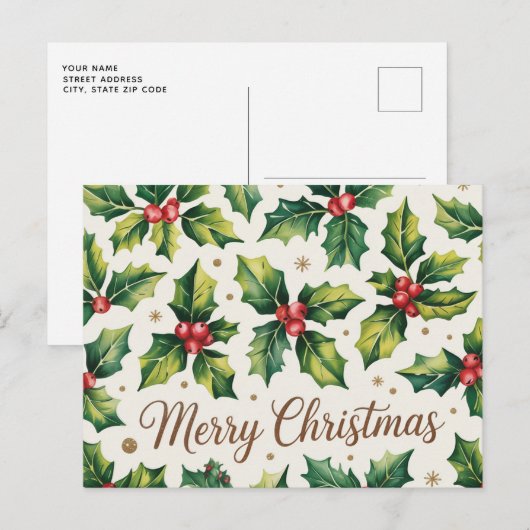 Moderne vrolijke kerst Holly en bessen Briefkaart (Voorkant / Achterkant)