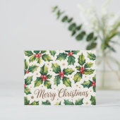 Moderne vrolijke kerst Holly en bessen Briefkaart (Staand voorkant)