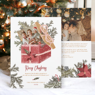 Moderne vrolijke kerst illustratie leuk 2 foto's feestdagenkaart