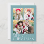 Moderne vrolijke kerst licht blauw 7 foto collage feestdagenkaart (Voorkant)