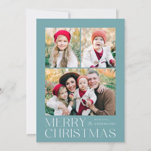 Moderne vrolijke kerst licht blauw 7 foto collage feestdagenkaart (Voorkant)