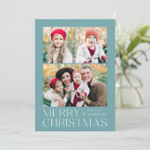 Moderne vrolijke kerst licht blauw 7 foto collage feestdagenkaart (Staand voorkant)