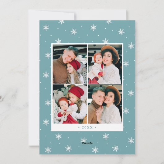 Moderne vrolijke kerst licht blauw 7 foto collage feestdagenkaart (Achterkant)