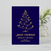 Moderne vrolijke kerst marine blauw goud folie feestdagenkaart (Staand Voorkant)