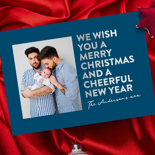 MODERNE VROLIJKE KERST & NIEUWJAAR FAUX ZILVEREN F FEESTDAGENKAART