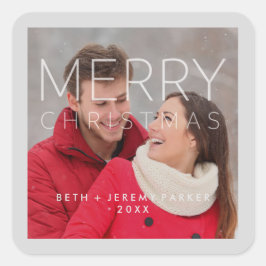 Moderne vrolijke kerst overlay en uw foto vierkante sticker