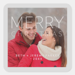 Moderne vrolijke kerst overlay en uw foto vierkante sticker