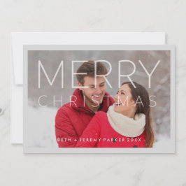 Moderne vrolijke kerst overlay met foto feestdagenkaart