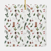 Moderne vrolijke kerst rode bessen botanische foto keramisch ornament (Achterkant)