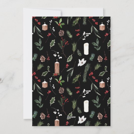 Moderne vrolijke kerst rode bessen botanische kran feestdagenkaart (Achterkant)