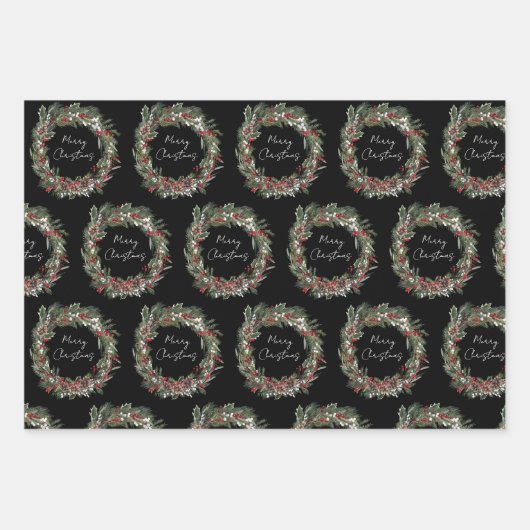 Moderne vrolijke kerst rode bessen botanische kran inpakpapier vel (Voorkant)