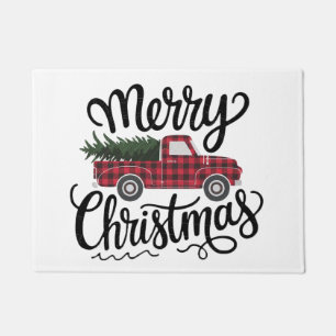 Moderne vrolijke kerst rode Buffalo Plaid Truck Deurmat