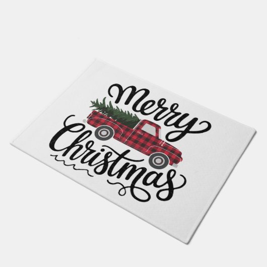 Moderne vrolijke kerst rode Buffalo Plaid Truck Deurmat (Schuin)