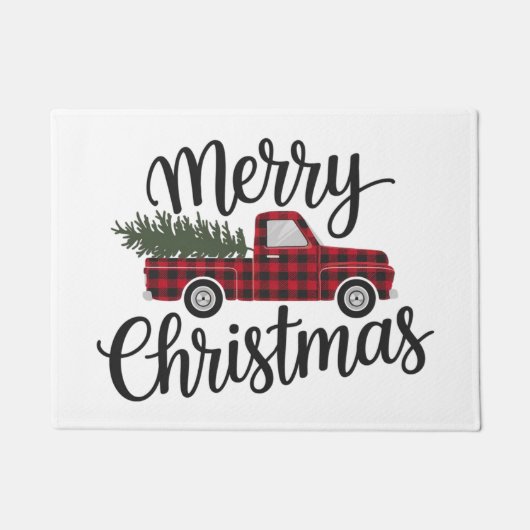 Moderne vrolijke kerst rode Buffalo Plaid Truck Deurmat (Voorkant)