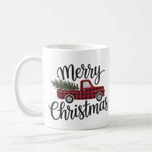 Moderne vrolijke kerst rode Buffalo Plaid Truck Koffiemok
