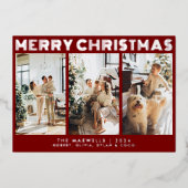 Moderne vrolijke kerst rode foto folie feestdagenkaart (Voorkant)