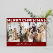 Moderne vrolijke kerst rode foto folie feestdagenkaart (Staand Voorkant)