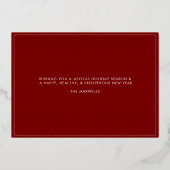 Moderne vrolijke kerst rode foto folie feestdagenkaart (Achterkant)