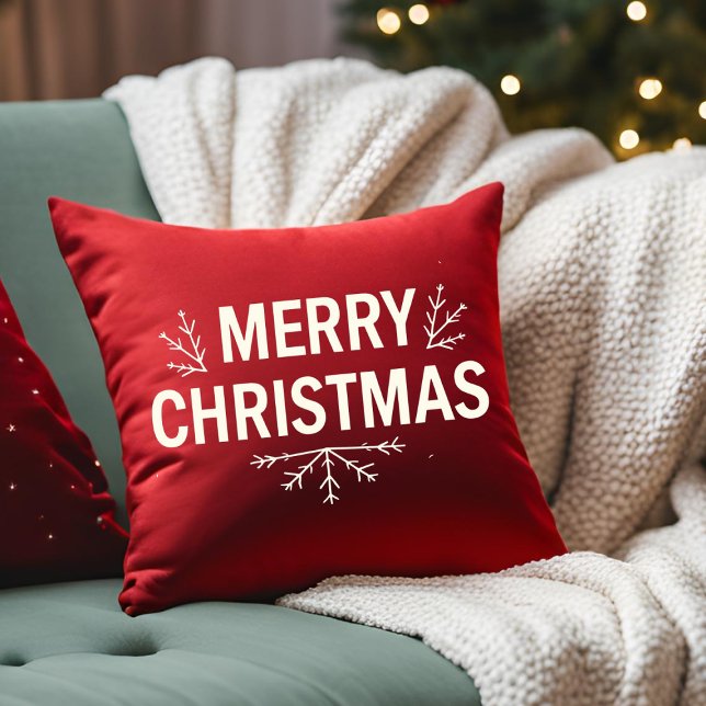 Moderne vrolijke kerst rode script familie kussen (Creator heeft geüpload)
