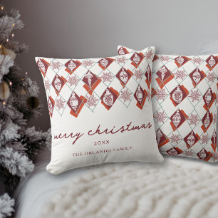 Moderne vrolijke kerst rode script typografie kussen