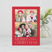 Moderne vrolijke kerst rood 7 foto collage feestdagenkaart (Staand voorkant)