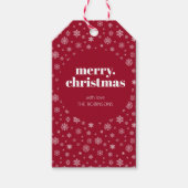 Moderne Vrolijke Kerst Rood met Sneeuwvlok Patroon Cadeaulabel (Voorkant)