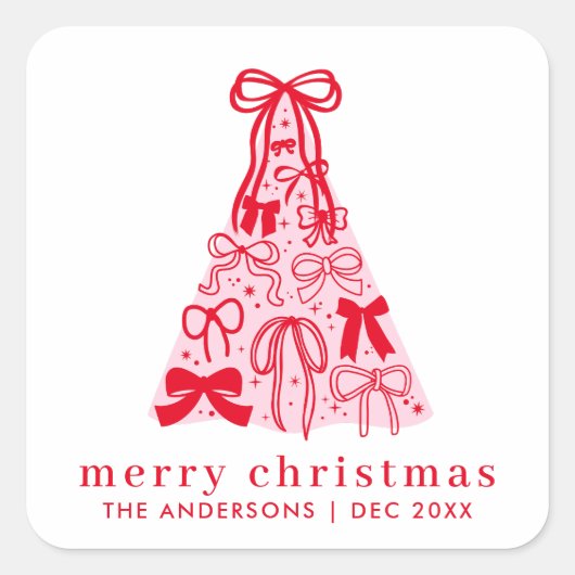 Moderne vrolijke kerst roze boog boom vierkante sticker (Voorkant)
