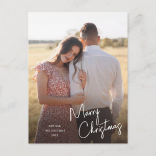 Moderne vrolijke kerst script eenvoudige foto feestdagenkaart