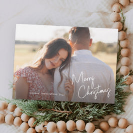 Moderne vrolijke kerst script eenvoudige foto feestdagenkaart