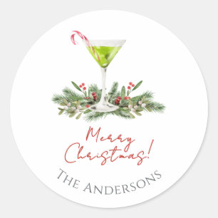 Moderne vrolijke kerst suikerstok cocktail martini ronde sticker
