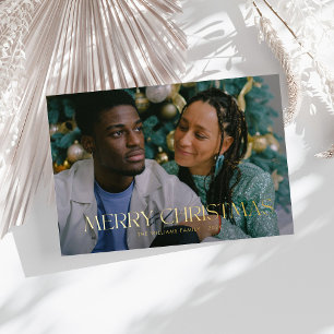 Moderne vrolijke kerst trendy eenvoudige familie f folie feestdagenkaart
