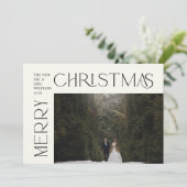 Moderne vrolijke kerst typografie foto afgespeeld feestdagenkaart (Staand voorkant)