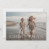 Moderne Vrolijke Kerst Witte Typografie 5 Foto Feestdagenkaart (Voorkant)