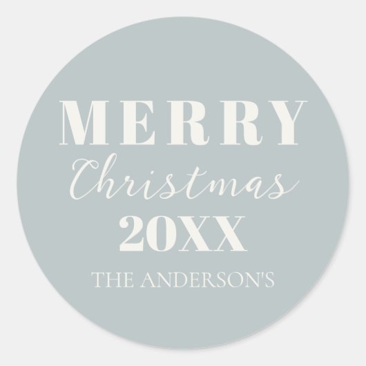 Moderne vrolijke kerst zachte blauwe vakantie verp ronde sticker (Voorkant)