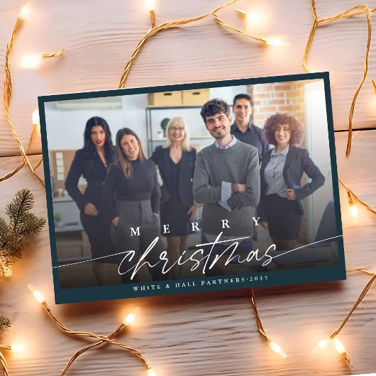 Moderne vrolijke kerst zakelijke foto feestdagenkaart