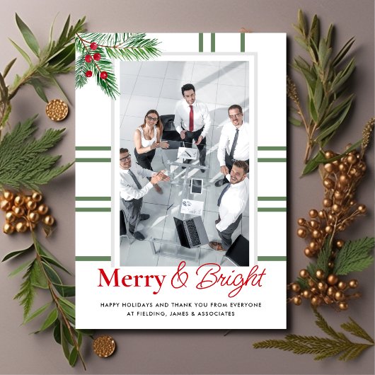 Moderne Vrolijke Kerst Zakelijke Foto Groen Feestdagenkaart