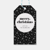 Moderne vrolijke kerst zwart-wit sneeuwvlok cadeaulabel (Achterkant)