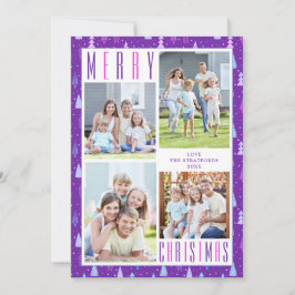 Moderne VROLIJKE KERSTBOMEN 4 Foto's Paarse Roze Feestdagenkaart