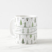 Moderne vrolijke kerstbomen Sage Green Koffiemok (Voorkant links)