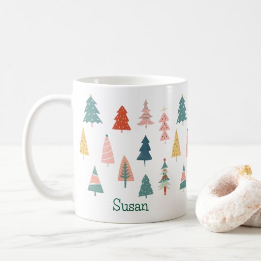 Moderne Vrolijke Kerstbomen Vakantie Groene Smarag Koffiemok (Met donut)