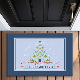 Moderne Vrolijke Kerstboom Familienaam Monogram Deurmat