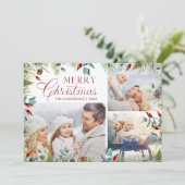 Moderne Vrolijke Kerstfoto Collage Winter Greens Feestdagenkaart (Staand voorkant)