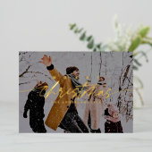 Moderne vrolijke kerstfoto | donkere bekleding folie feestdagenkaart (Staand Voorkant)