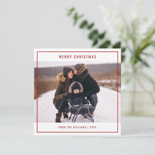 Moderne vrolijke kerstfoto plein feestdagenkaart (Staand voorkant)